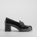 Mocasín tacón plataforma charol negro PICCOLA PIU