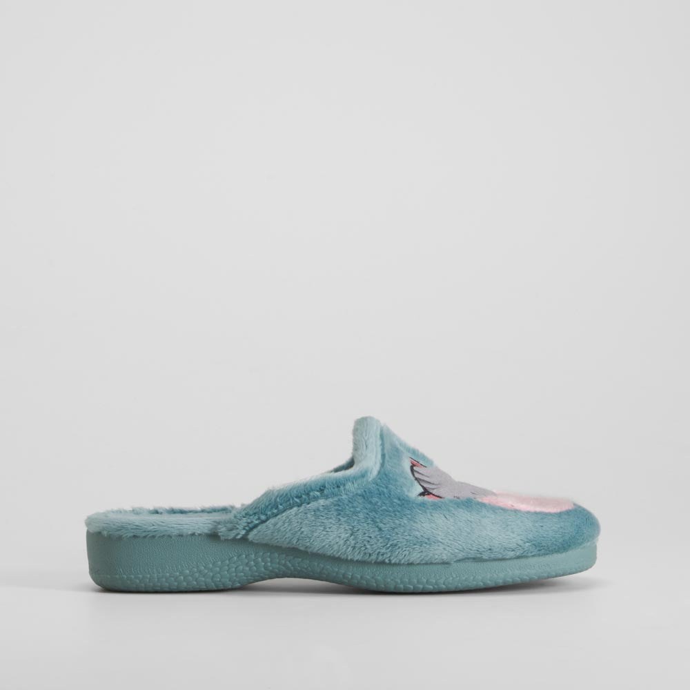 Zapatilla casa azul gatos ilustrada OLYNE