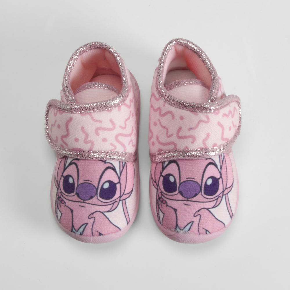 Zapatilla casa cerrada velcro bebé rosa STITCH