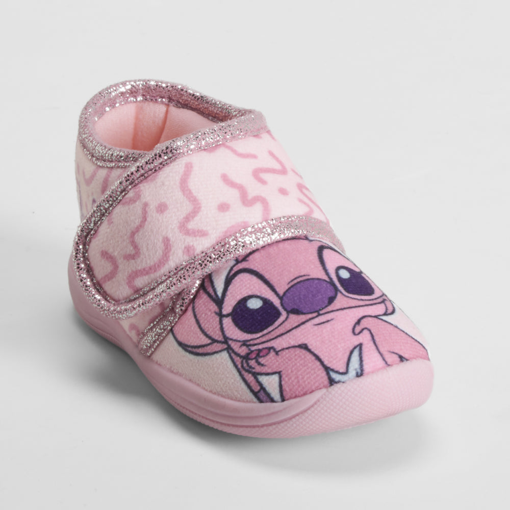Zapatilla casa cerrada velcro bebé rosa STITCH