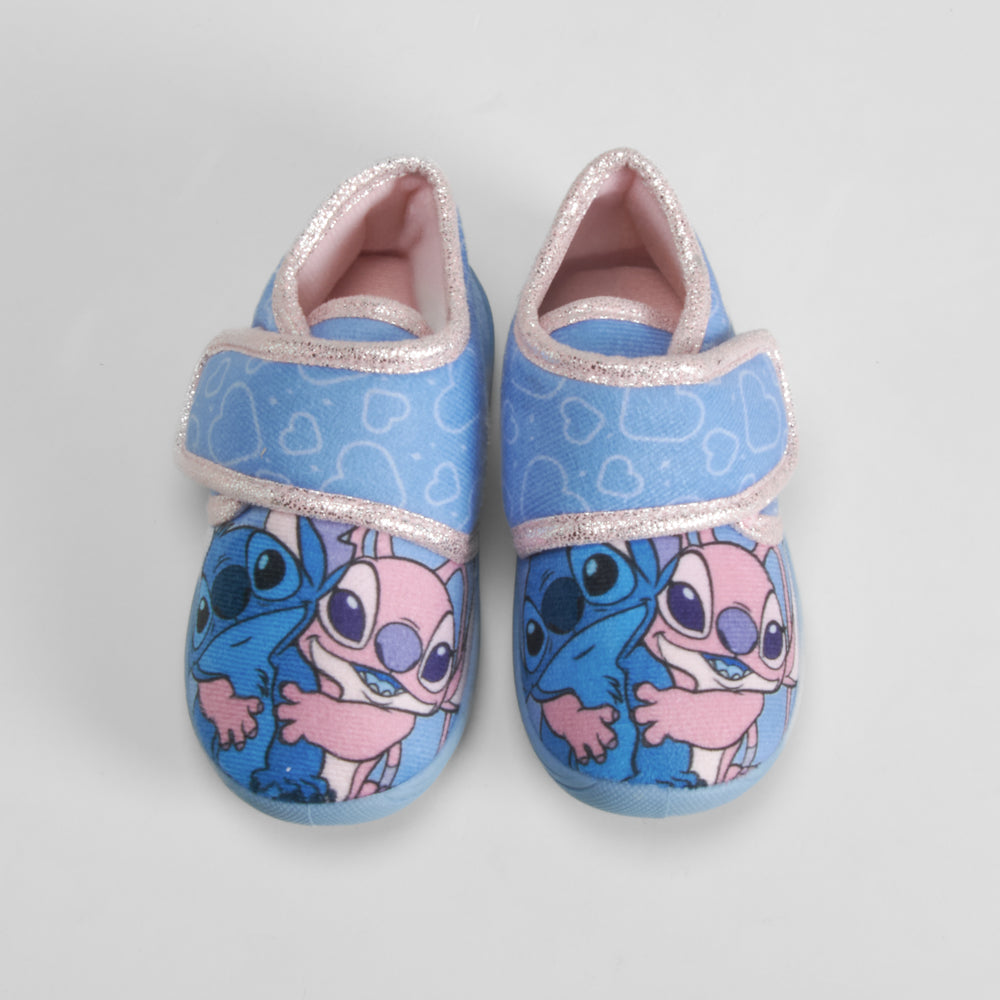 Zapatilla casa cerrada velcro bebé azul STITCH