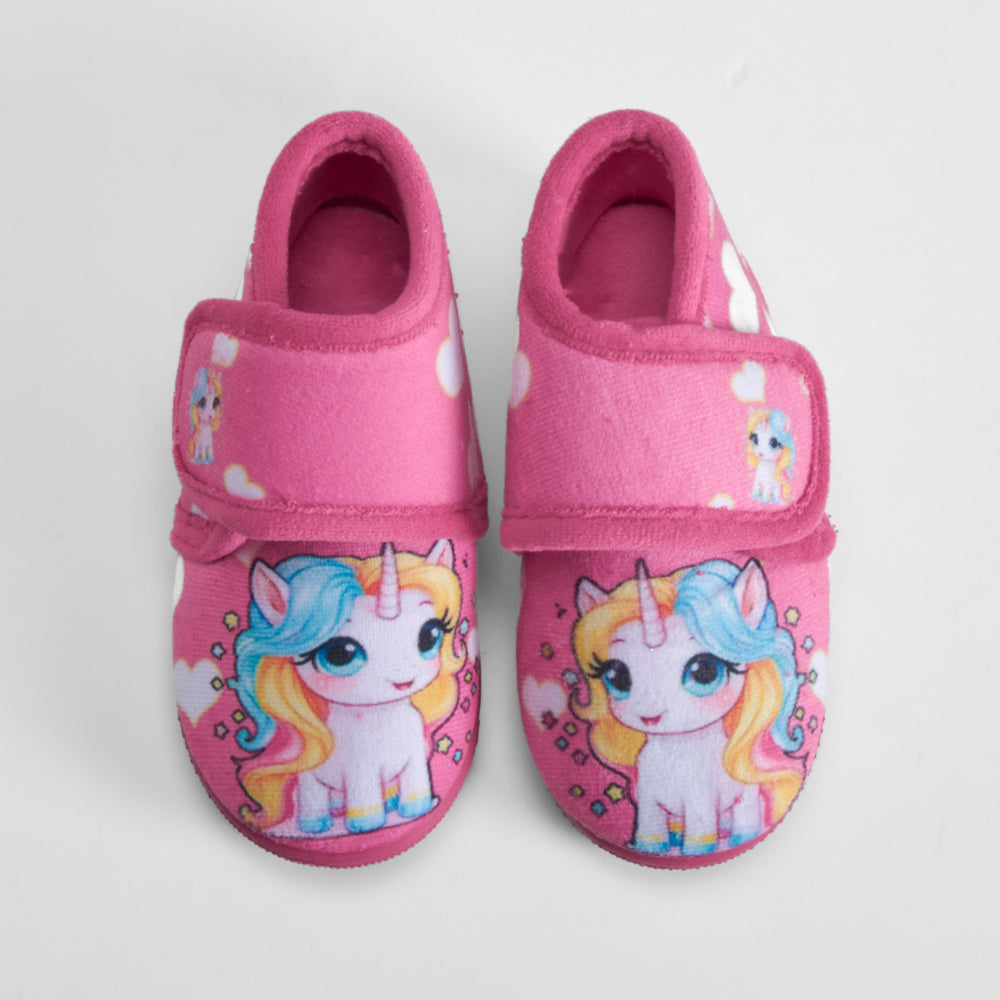 Zapatilla cerrada velcro unicornio bebé rosa OLYNE