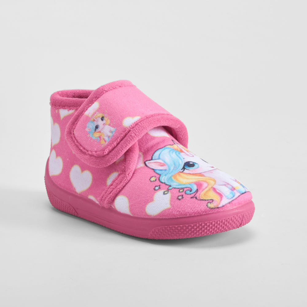 Zapatilla cerrada velcro unicornio bebé rosa OLYNE