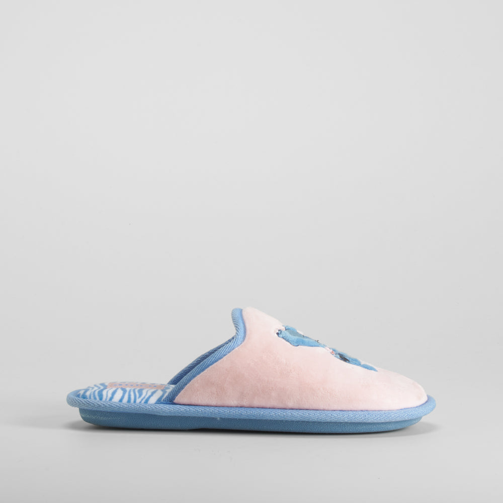 Zapatilla casa plantilla rayas y rosa STITCH