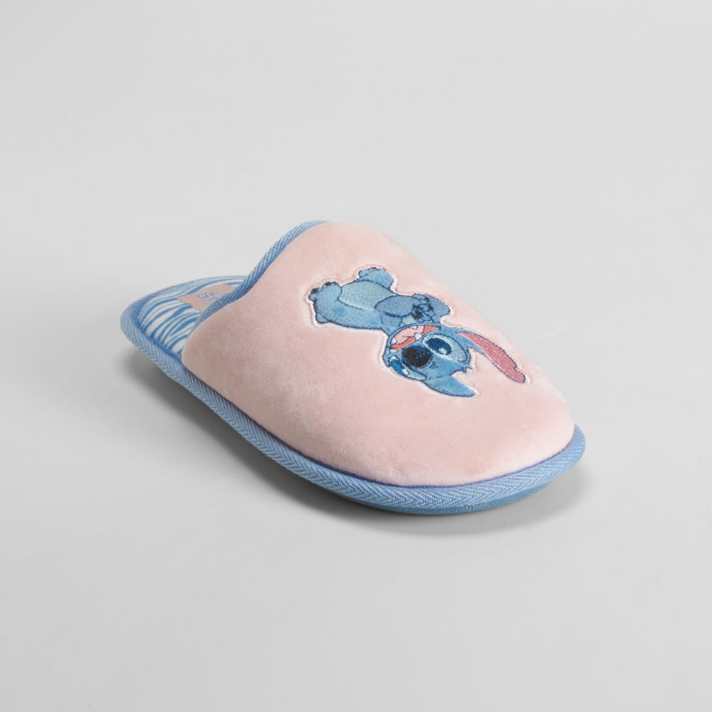 Zapatilla casa plantilla rayas y rosa STITCH