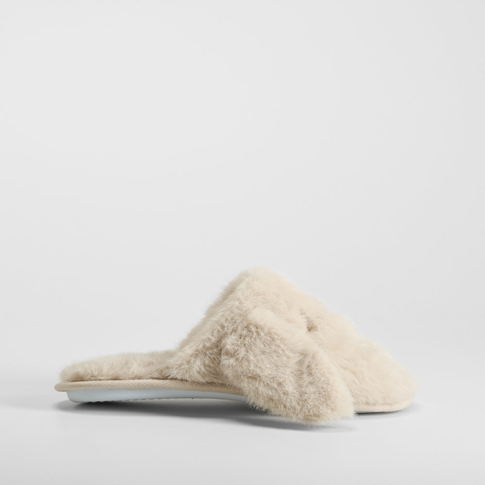Zapatilla casa pelo conejo beige OLYNE