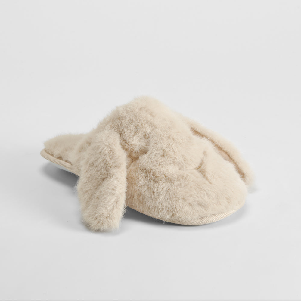 Zapatilla casa pelo conejo beige OLYNE