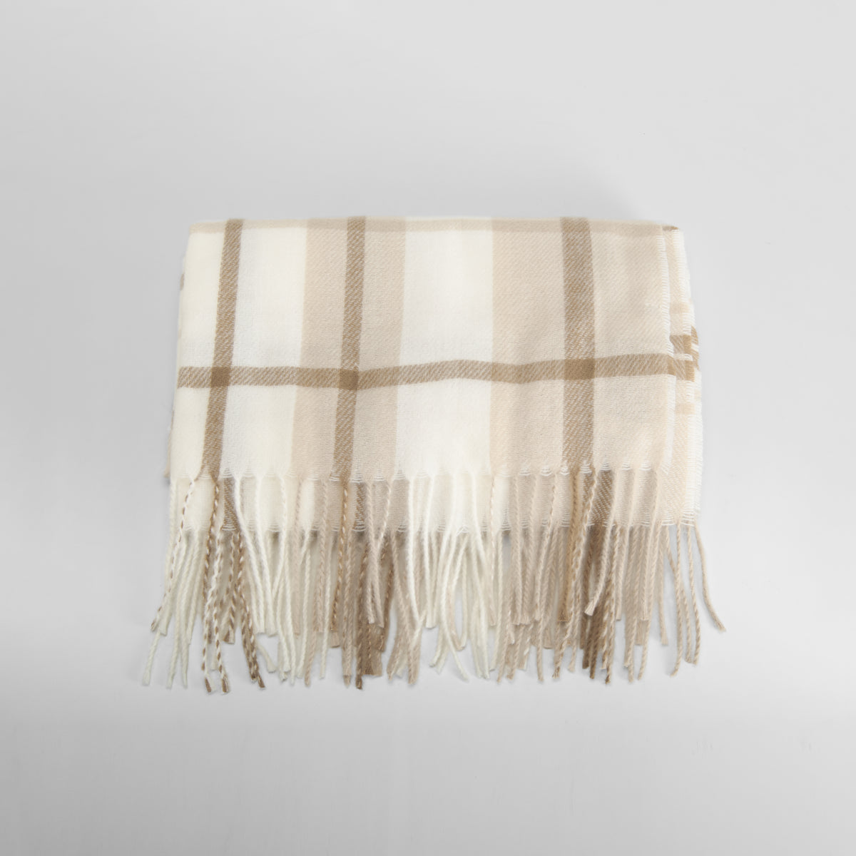 Bufanda flecos y cuadros en tonos beige MERKAL