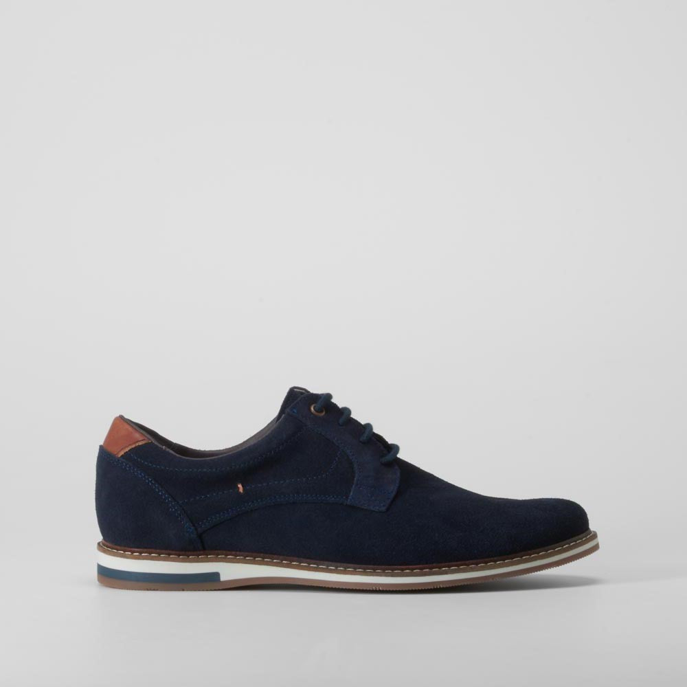 Zapato blucher serraje piel azul FOSCO