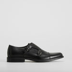 Zapato de piel negro elegante doble hebilla FOSCO