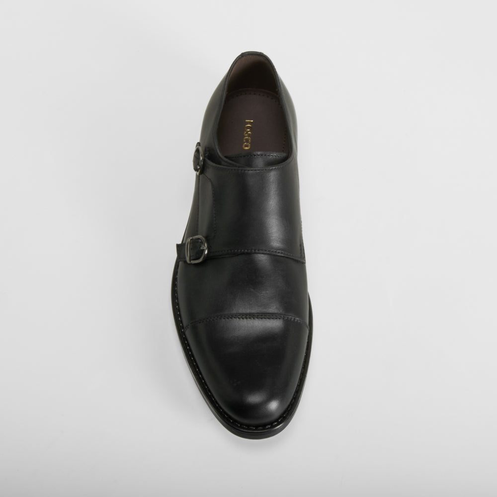 Zapato de piel negro elegante doble hebilla FOSCO