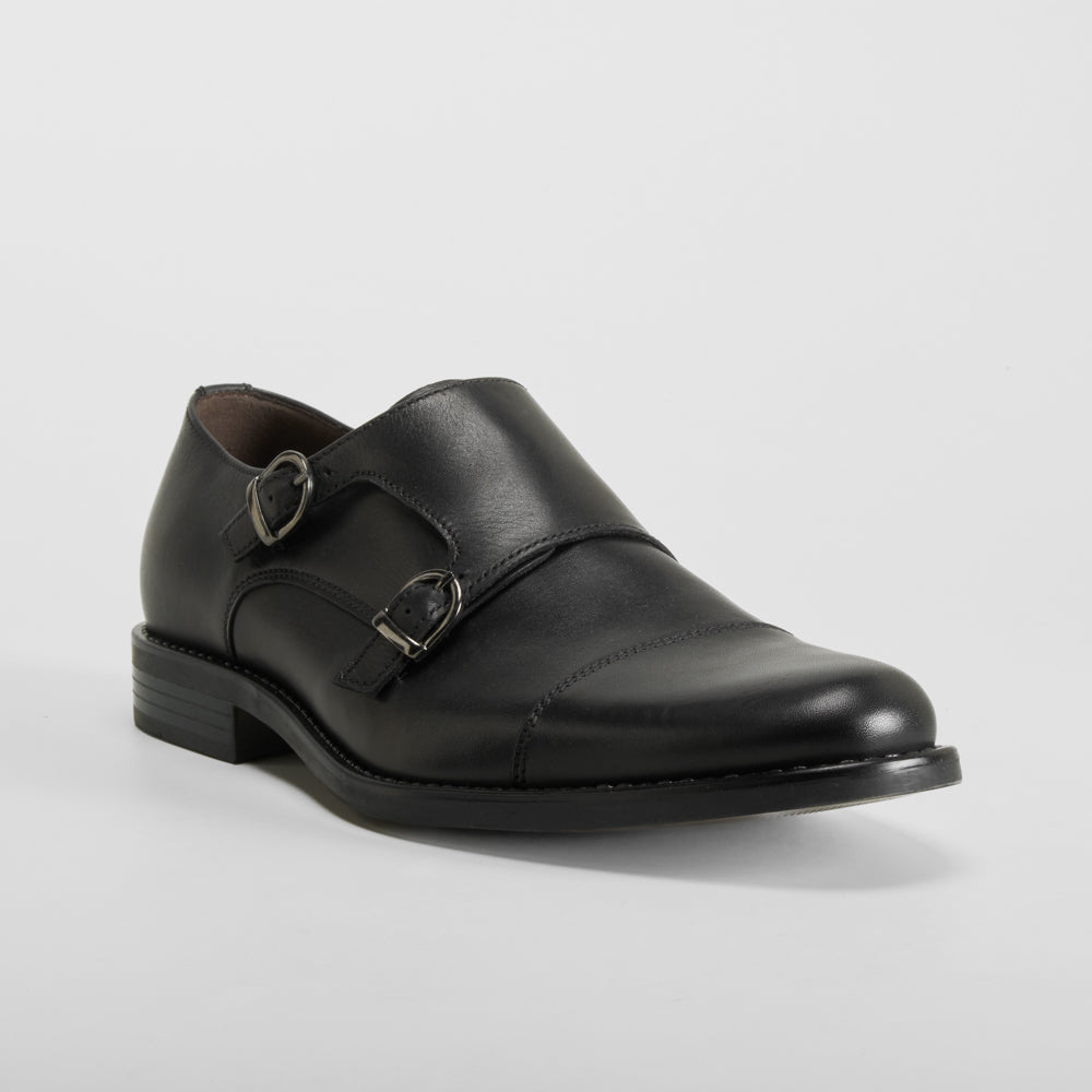 Zapato de piel negro elegante doble hebilla FOSCO