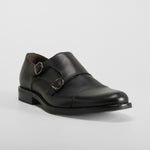Zapato de piel negro elegante doble hebilla FOSCO