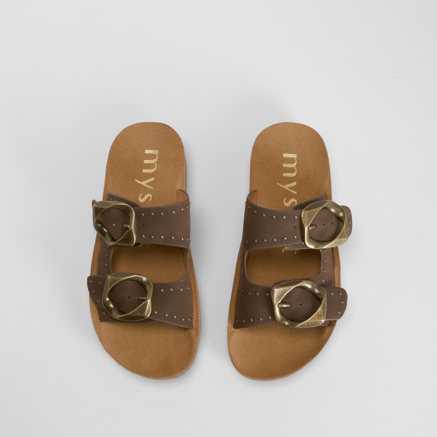 Sandalia bio hebillas tachas marrón MYSOFT
