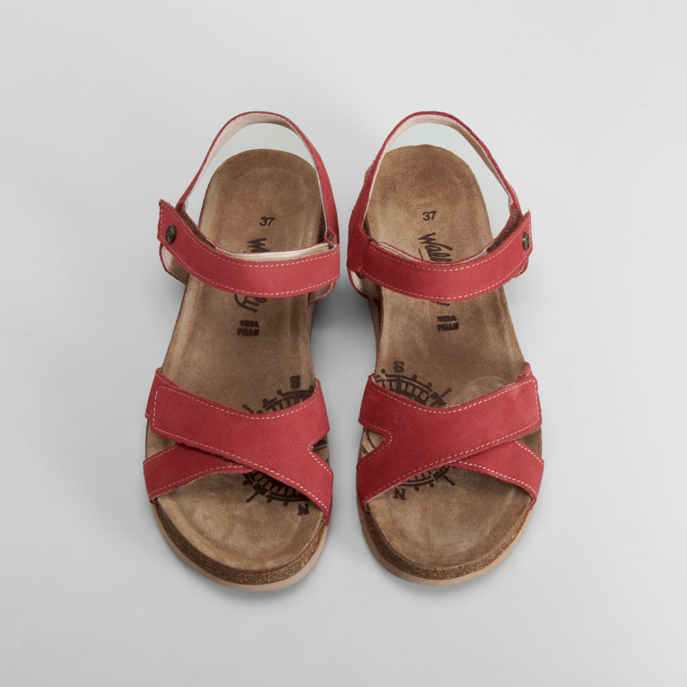Sandalia cuña piel roja WALK AND FLY