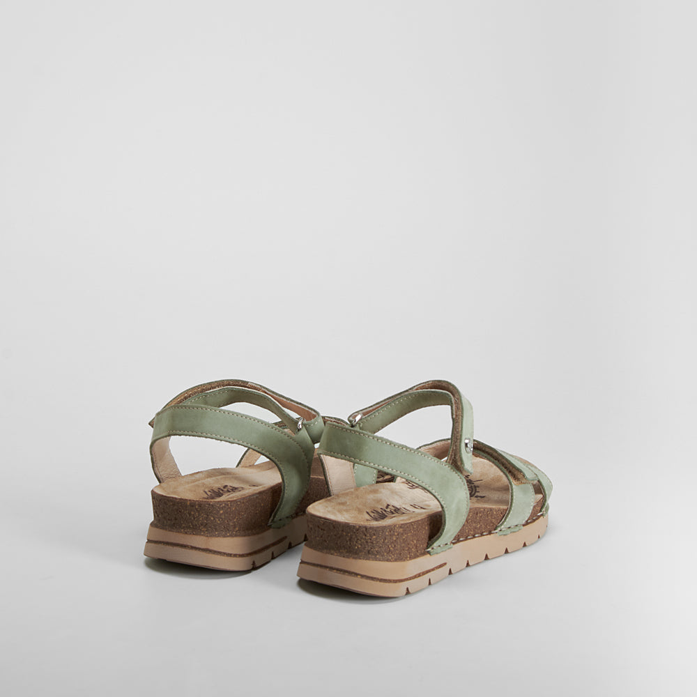 Sandalia cuña piel verde WALK AND FLY