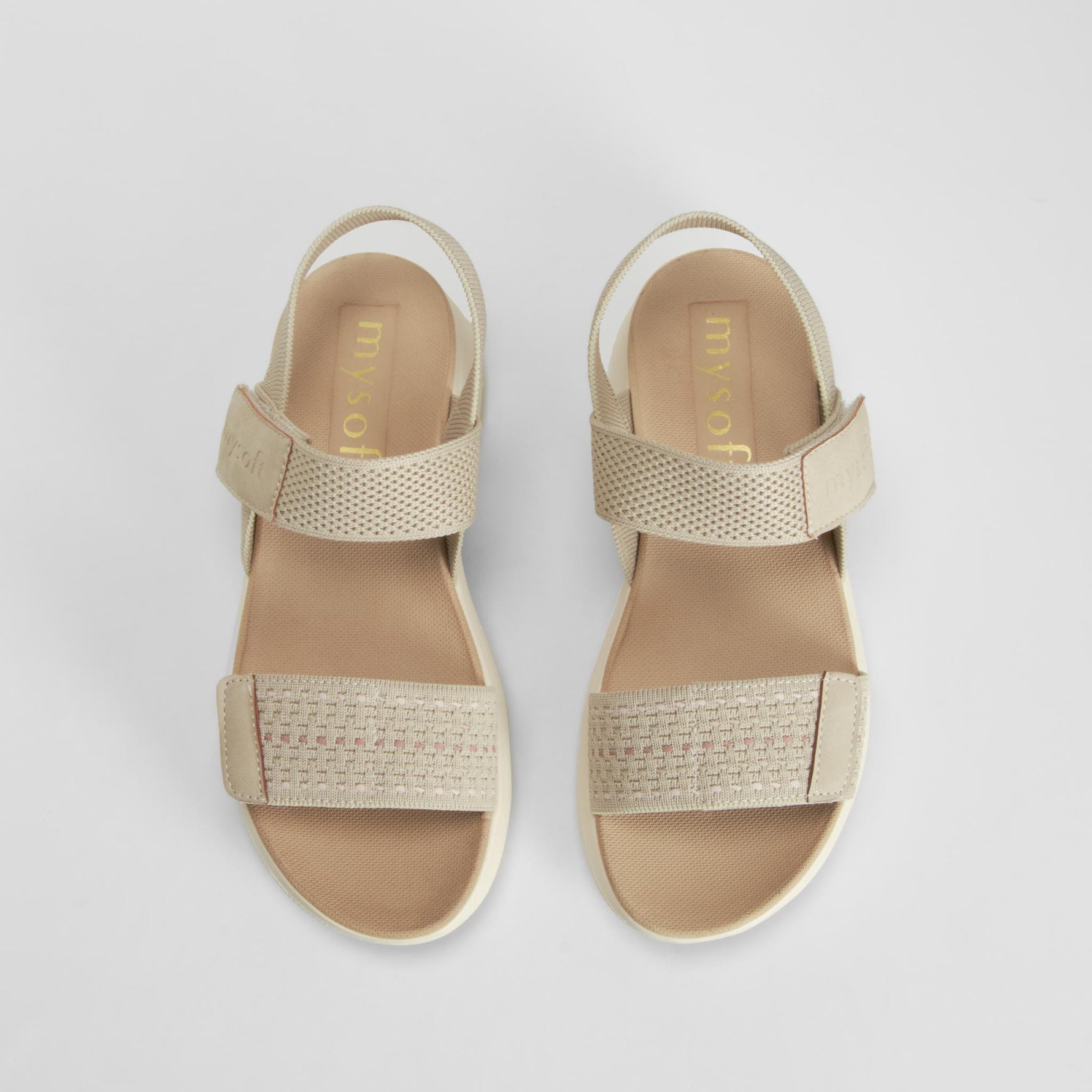 Sandalia cuña velcros beige MYSOFT