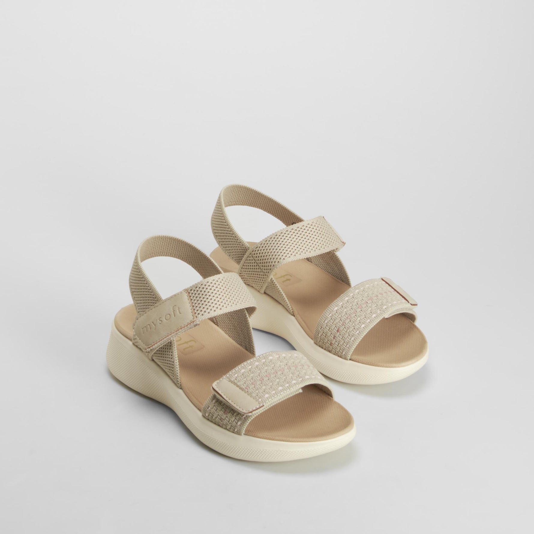 Sandalia cuña velcros beige MYSOFT