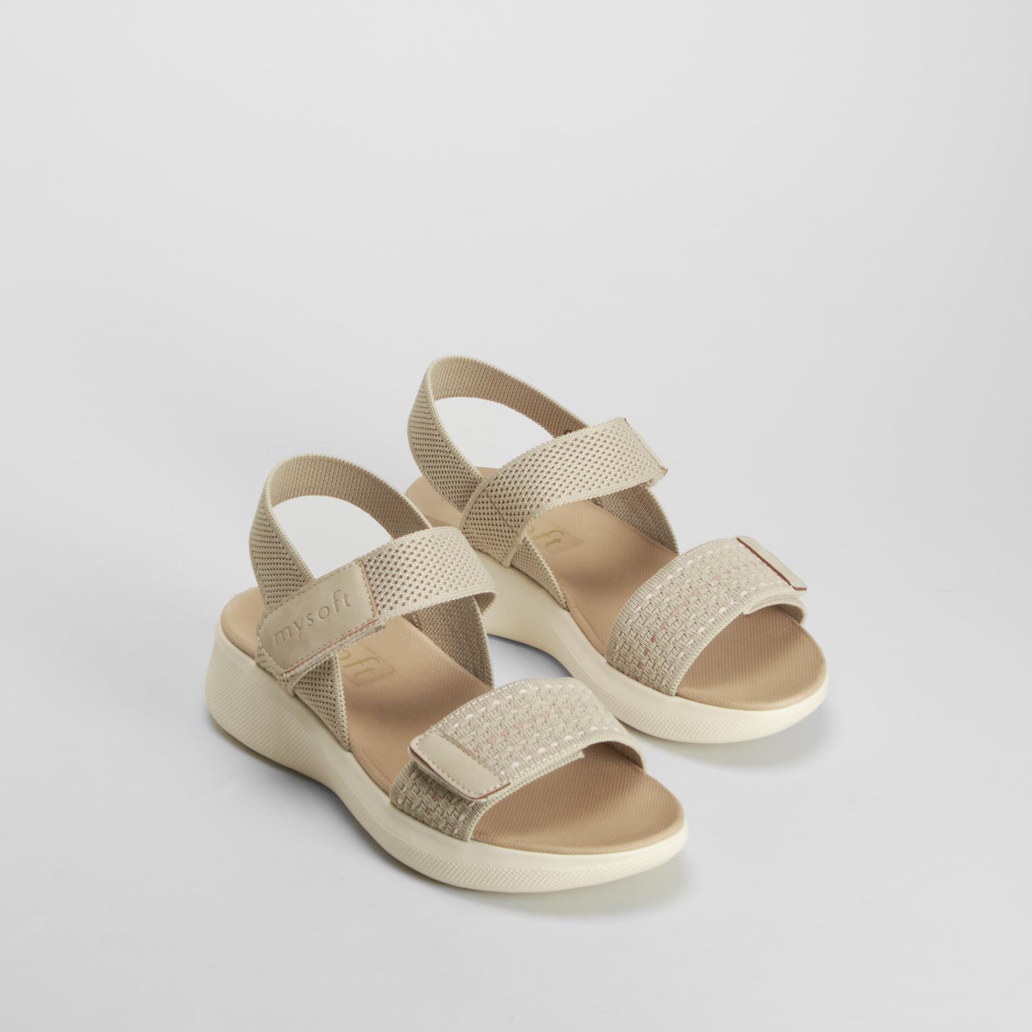Sandalia cuña velcros beige MYSOFT