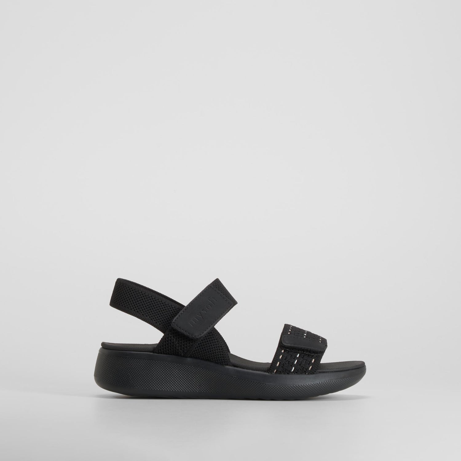 Sandalia cuña velcros negra MYSOFT