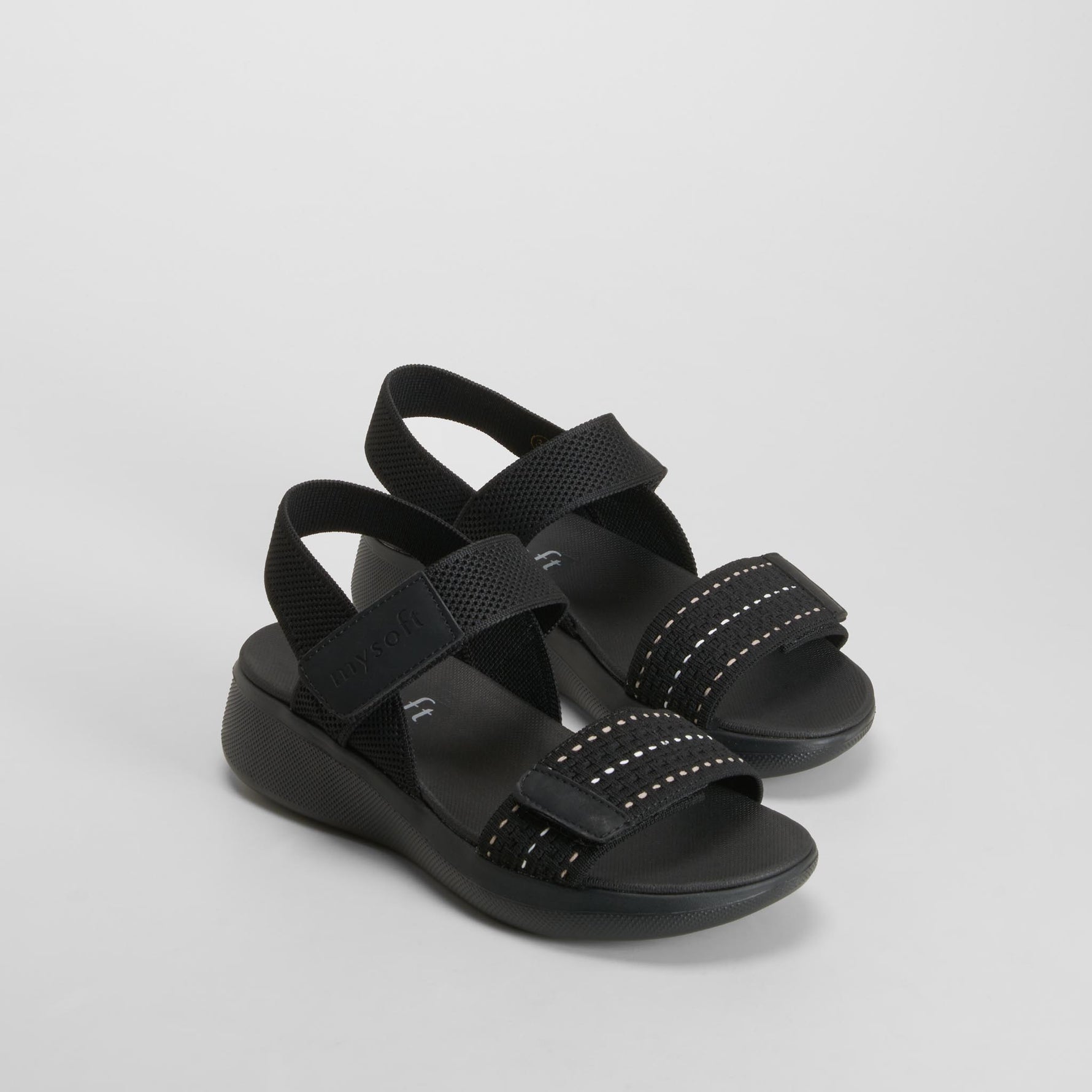 Sandalia cuña velcros negra MYSOFT