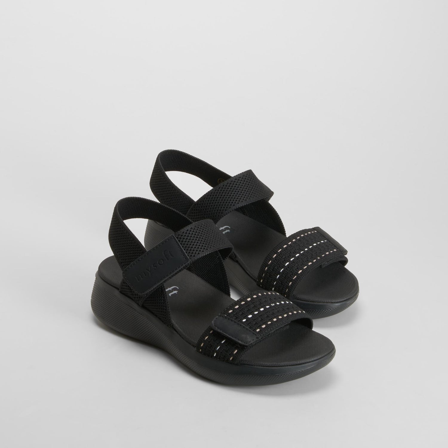Sandalia cuña velcros negra MYSOFT