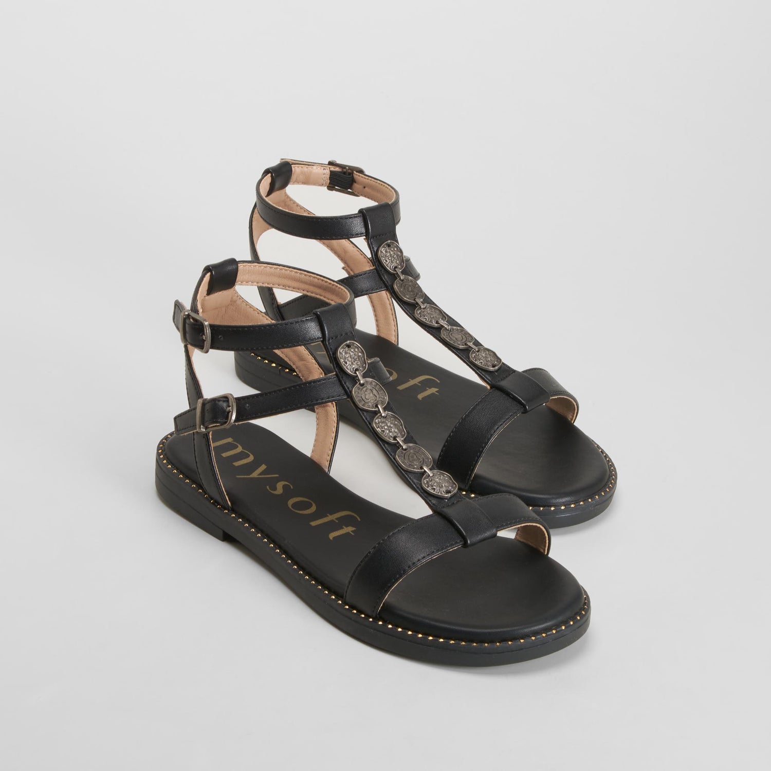Sandalia plana romana negra MYSOFT
