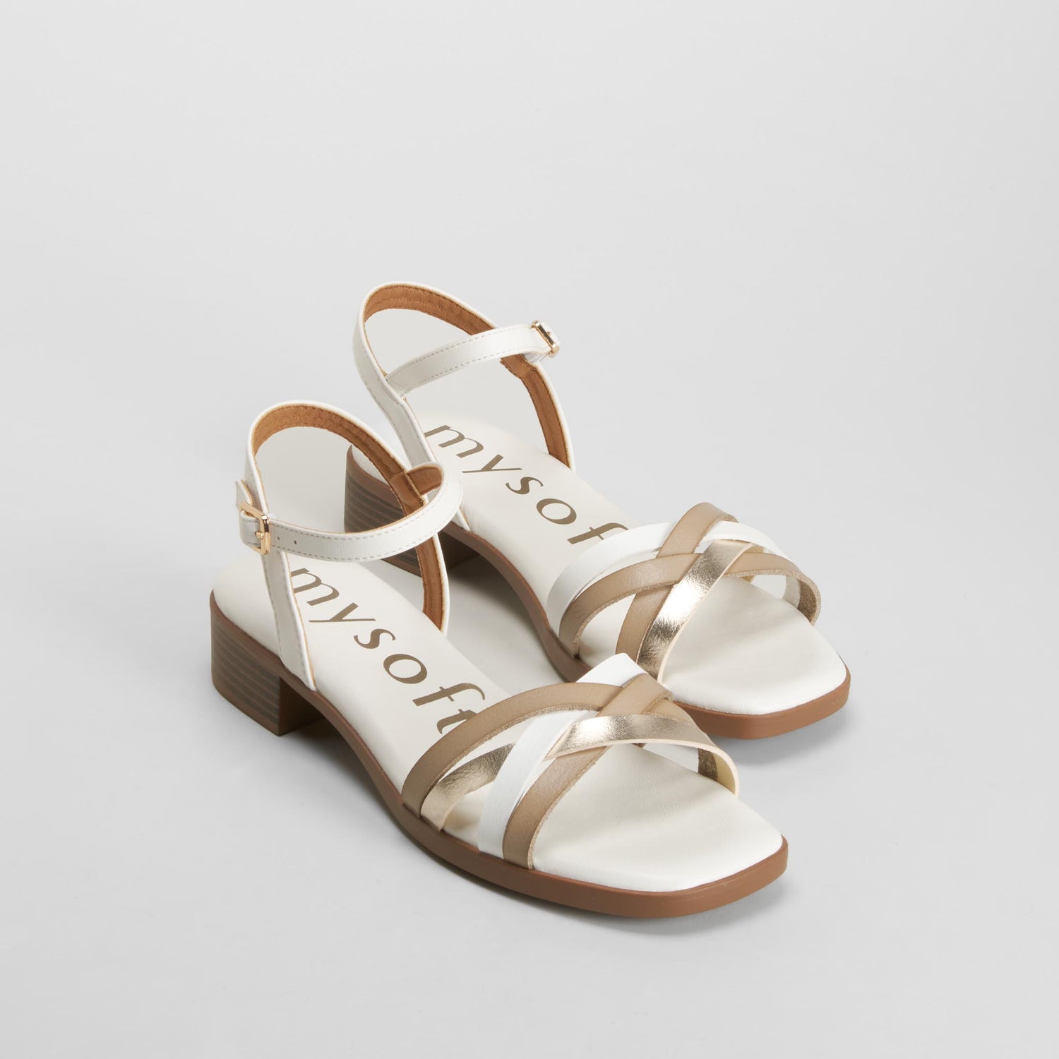 Sandalia tacón bajo tiras blanca MYSOFT