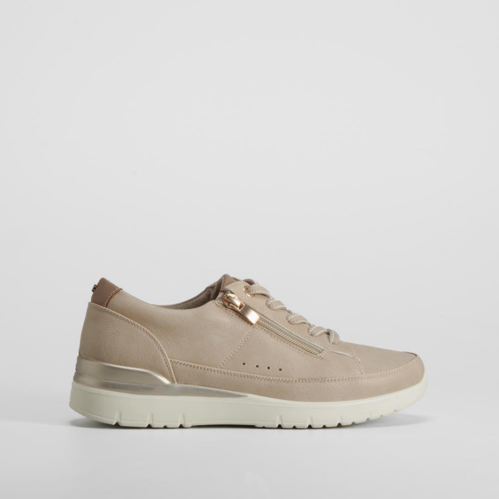 Zapatilla taupe cordones cremallera COMFEET