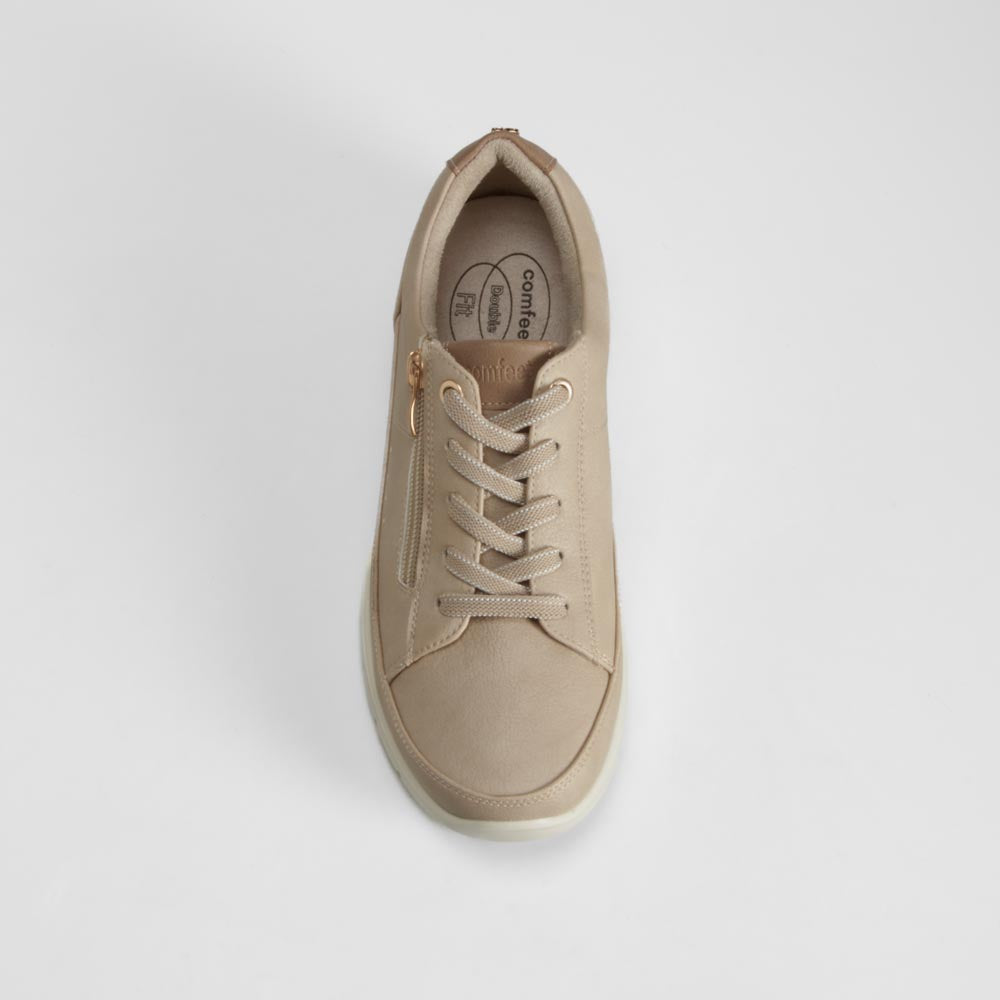 Zapatilla taupe cordones cremallera COMFEET