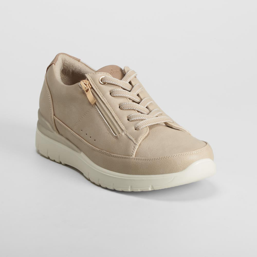 Zapatilla taupe cordones cremallera COMFEET