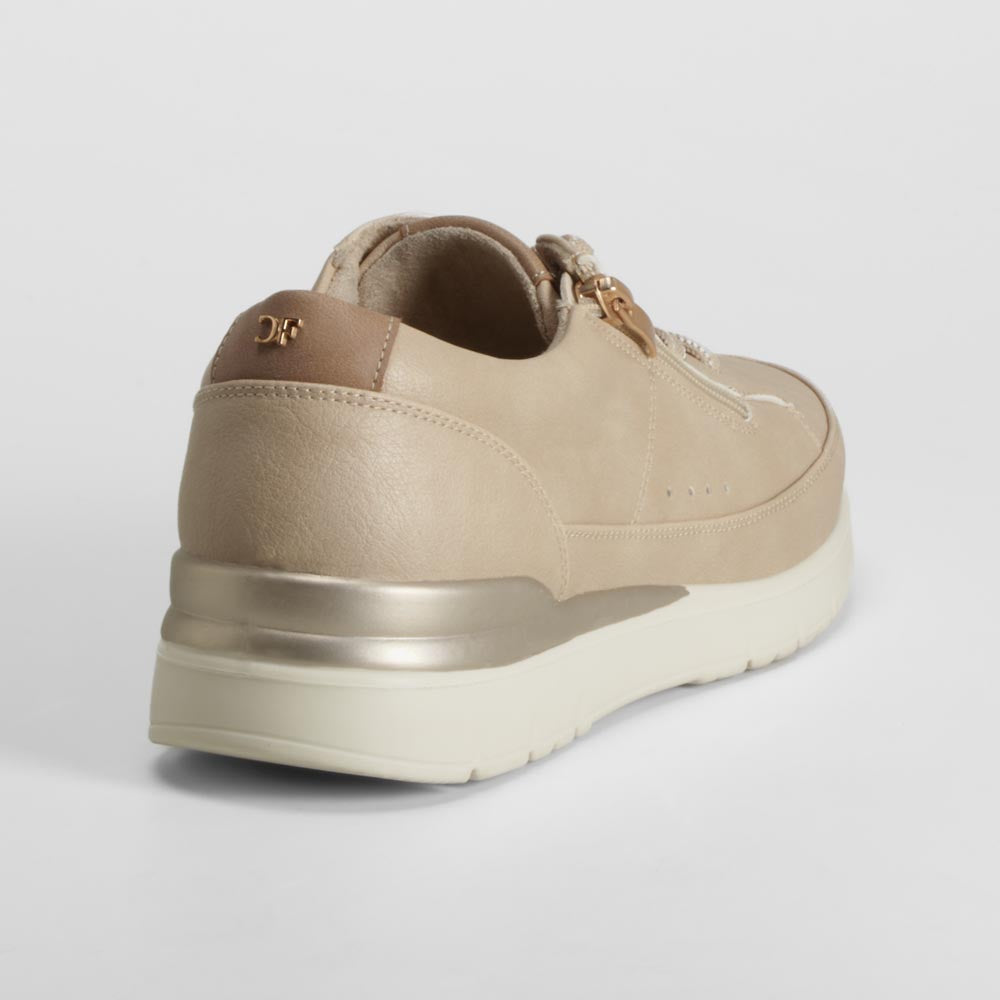 Zapatilla taupe cordones cremallera COMFEET