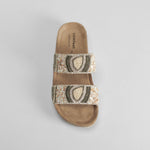Sandalia bio cuña tiras brillantes beige COMFEET