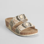 Sandalia bio cuña tiras brillantes beige COMFEET