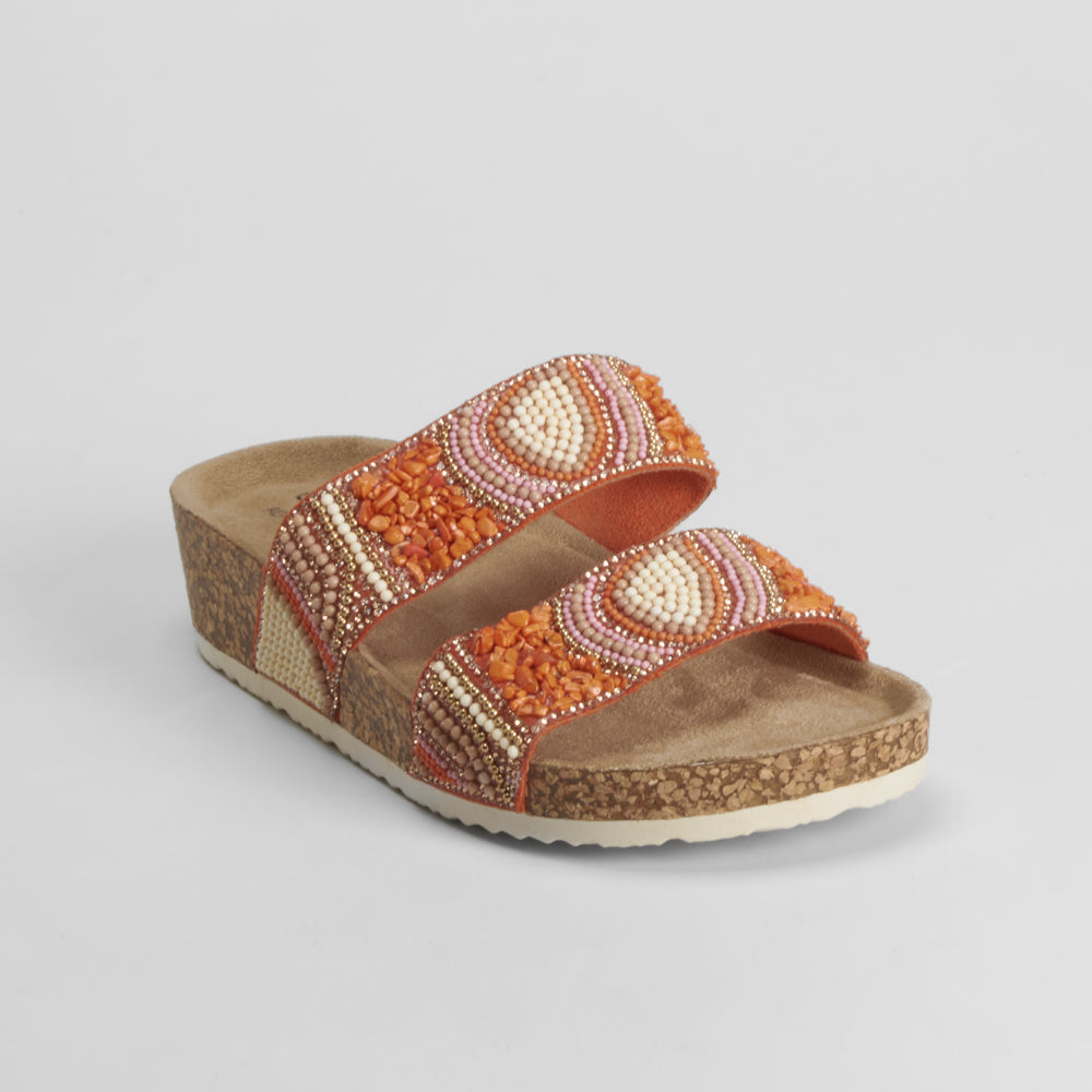 Sandalia bio cuña brillos naranja COMFEET
