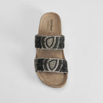Sandalia bio cuña tiras brillantes negra COMFEET