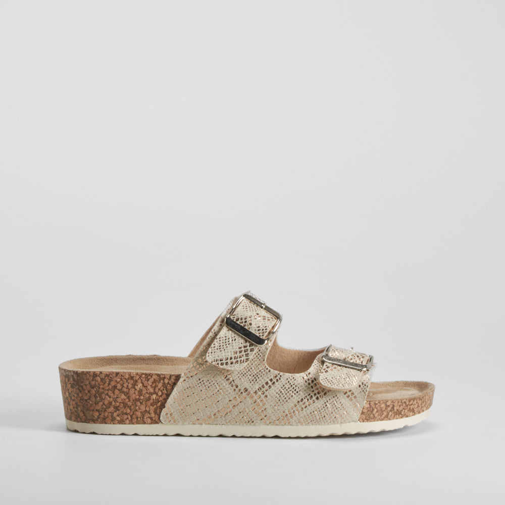 Sandalia bio cuña hebillas oro COMFEET