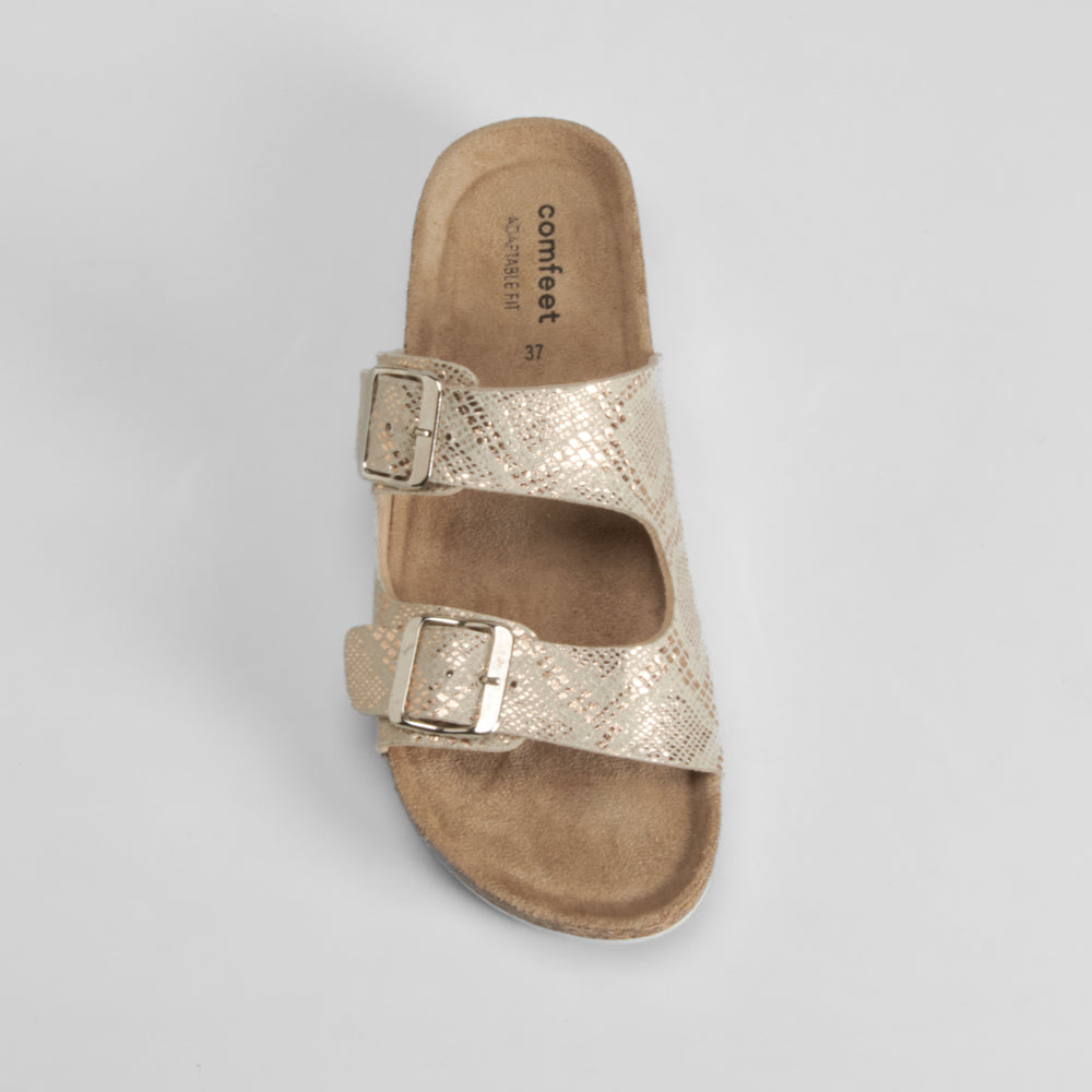 Sandalia bio cuña hebillas oro COMFEET