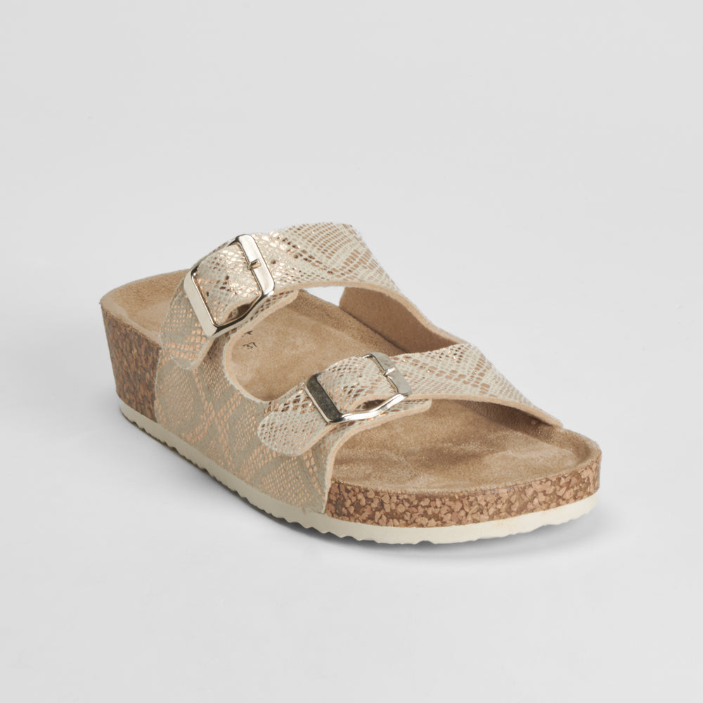 Sandalia bio cuña hebillas oro COMFEET