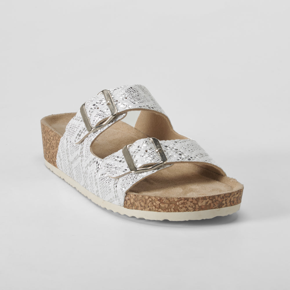 Sandalia bio cuña hebillas plata COMFEET