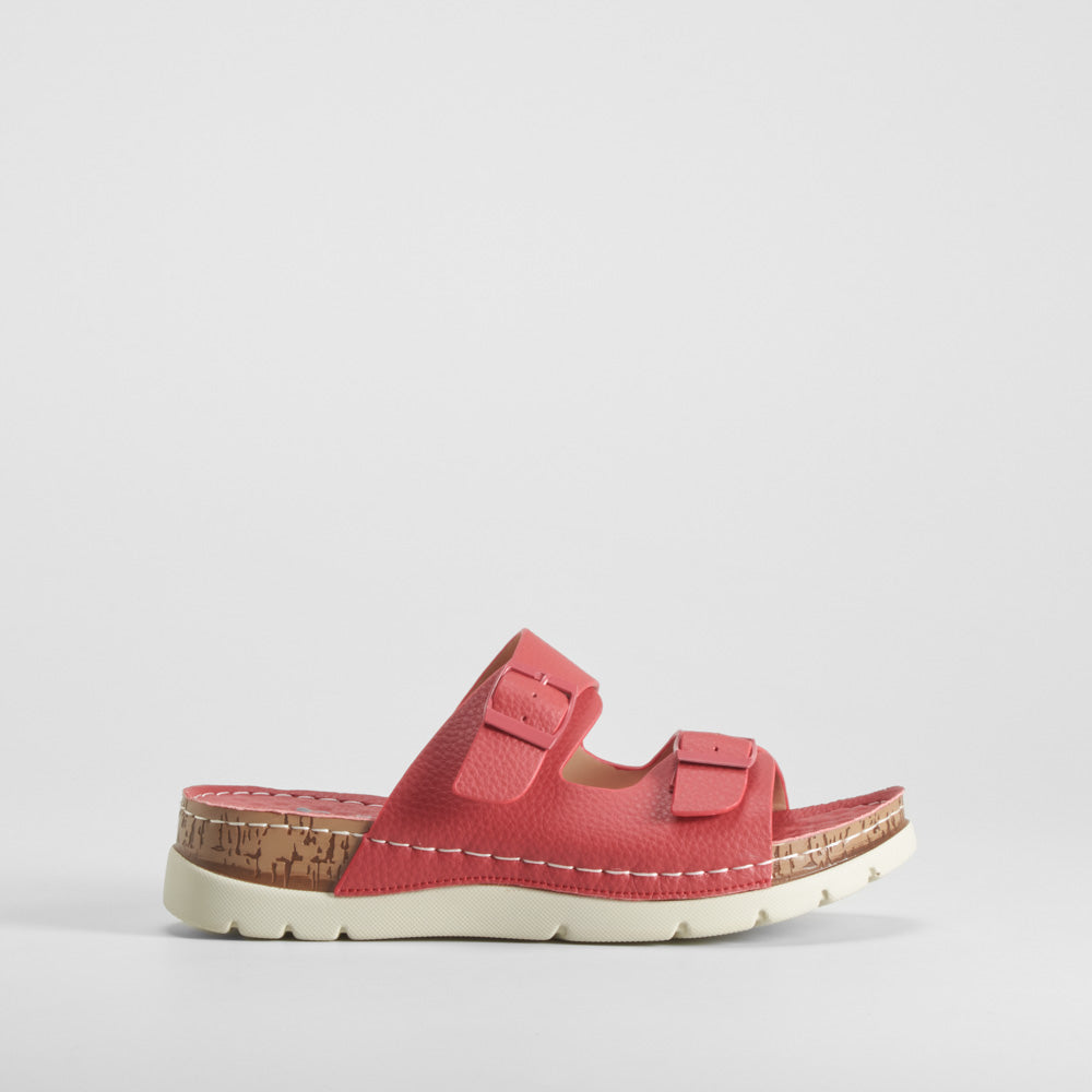 Sandalia bio dos hebillas piel roja COMFEET