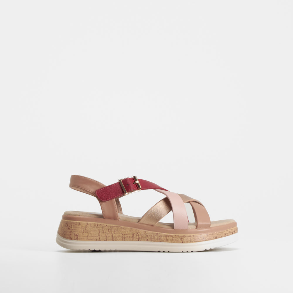 Sandalia cuña tiras roja COMFEET