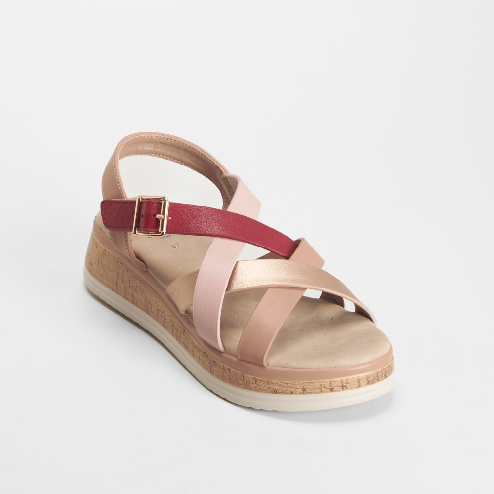 Sandalia cuña tiras roja COMFEET
