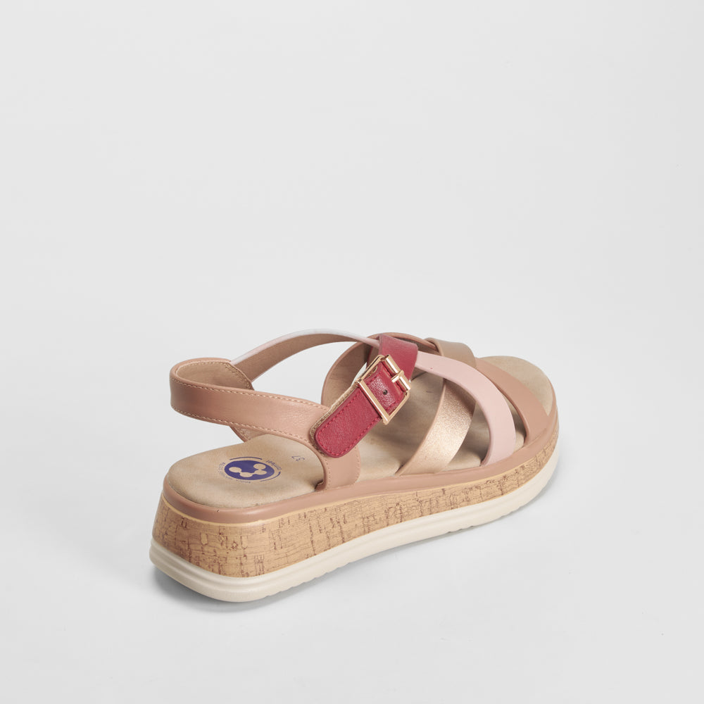 Sandalia cuña tiras roja COMFEET