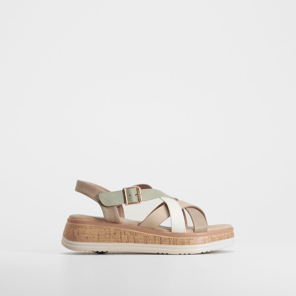 Sandalia cuña tiras y hebilla multicolor COMFEET