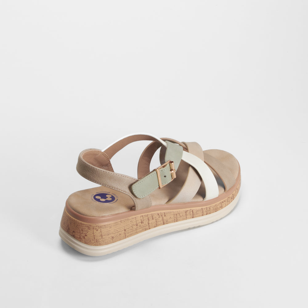 Sandalia cuña tiras y hebilla multicolor COMFEET