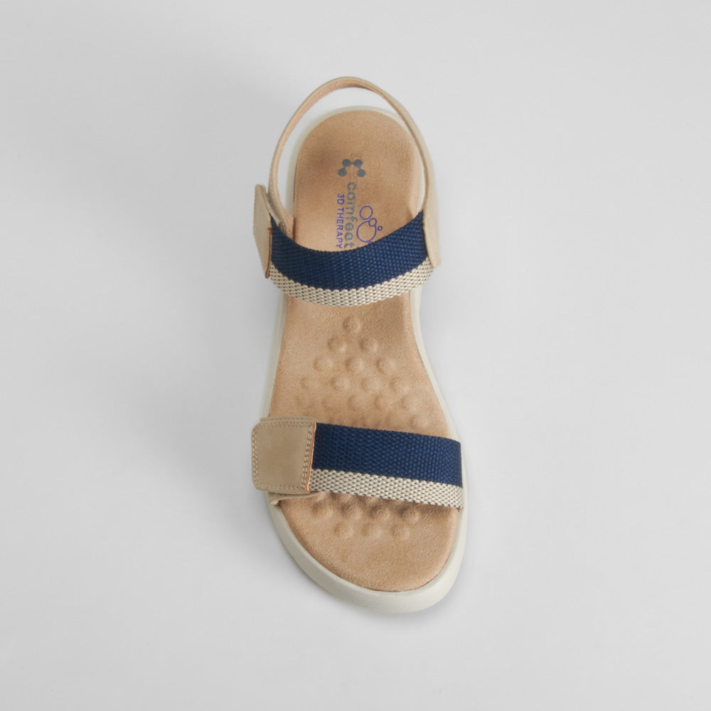 Sandalia cuña cinta bicolor azul COMFEET