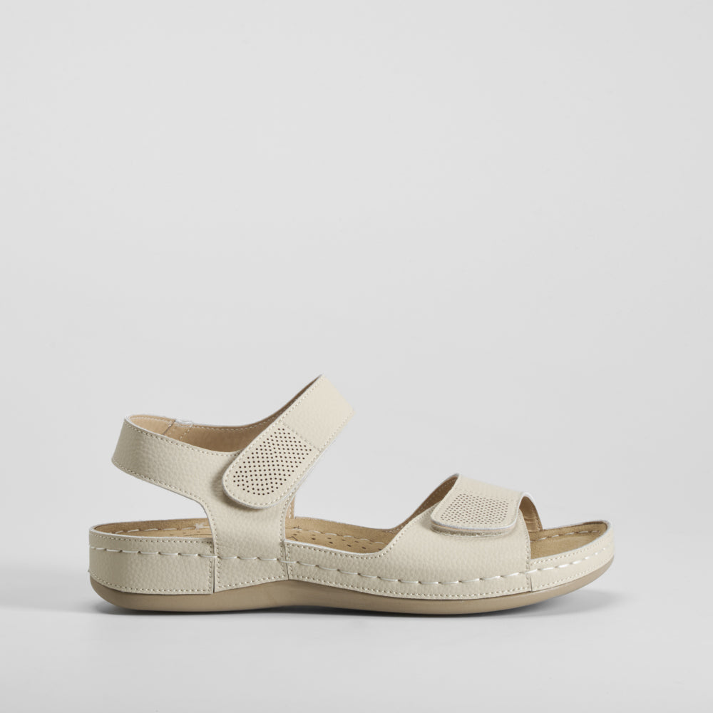 Sandalia velcros cosida piel beige COMFEET