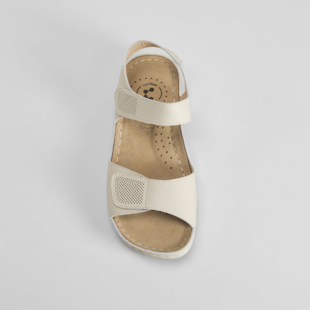 Sandalia velcros cosida piel beige COMFEET