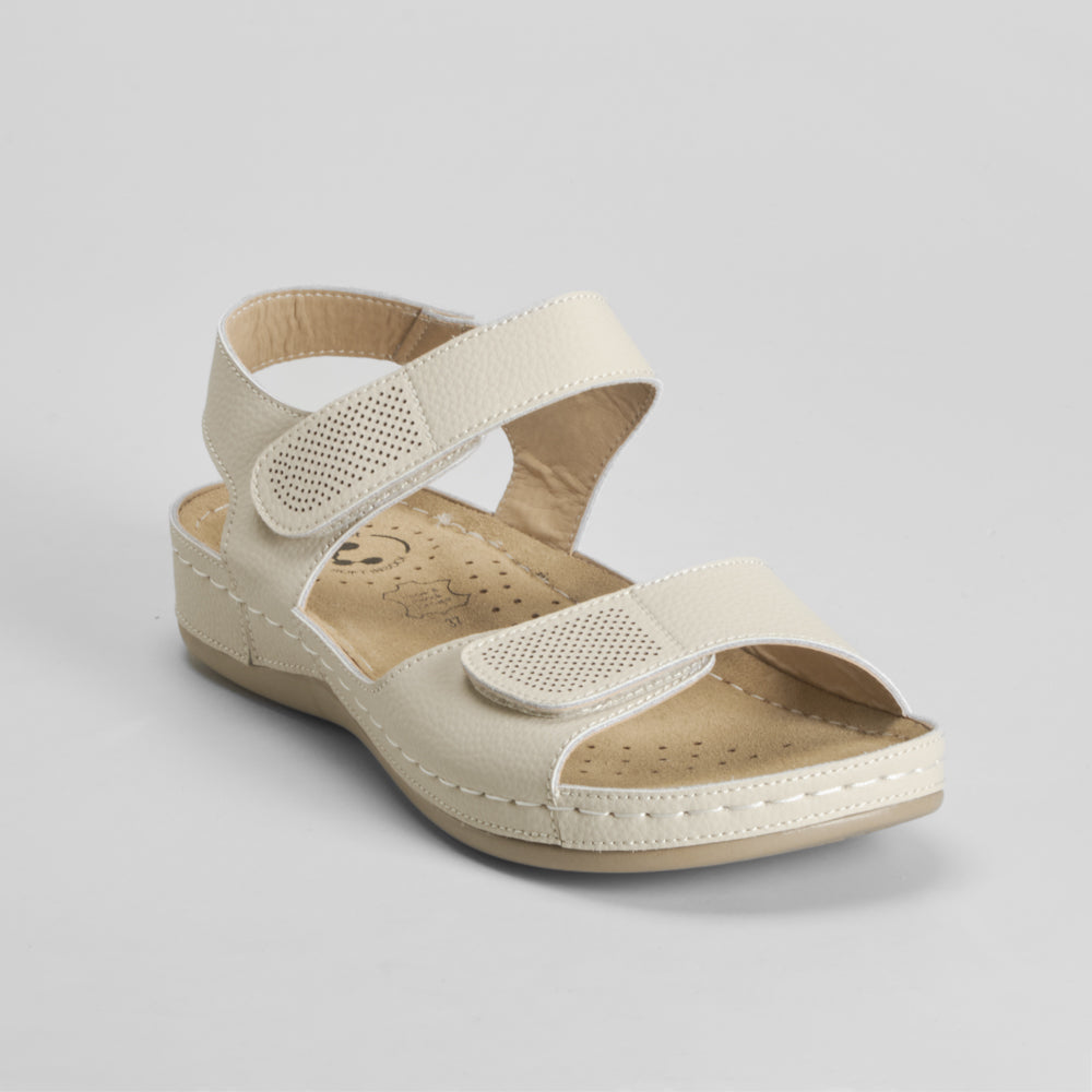 Sandalia velcros cosida piel beige COMFEET
